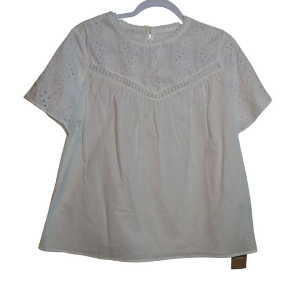 Shein Elegant White Eyelet Women's French Cottage Top Natural Neutral Size L - Picture 1 of 8